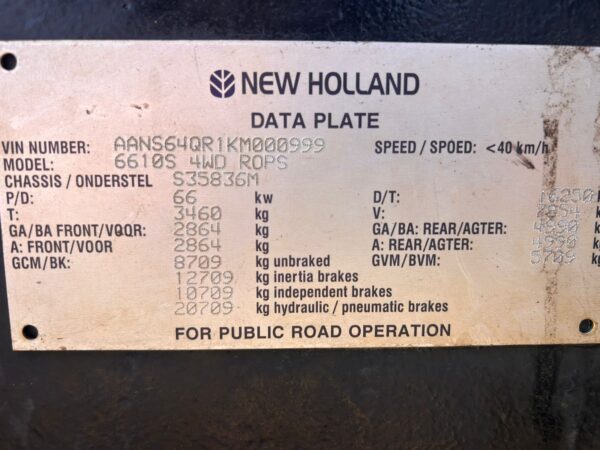 2020 New holland 6610s 4x4 tractor - Image 3